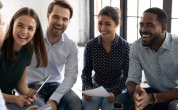 Professional Laughing talk with people