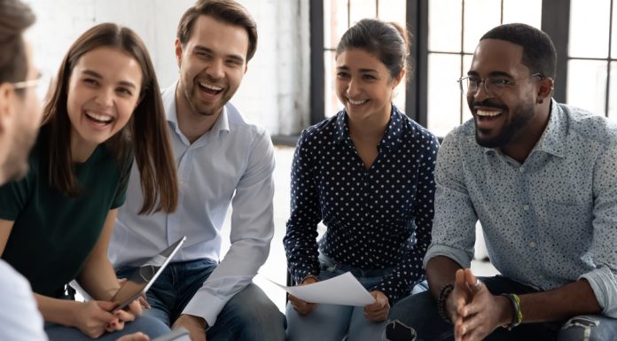 Professional Laughing talk with people